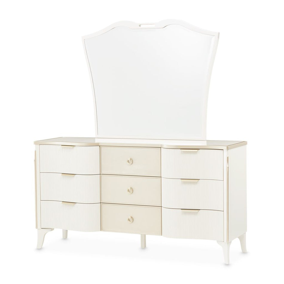 Michael Amini La Marisia Dresser with Mirror - Creamy Pearl