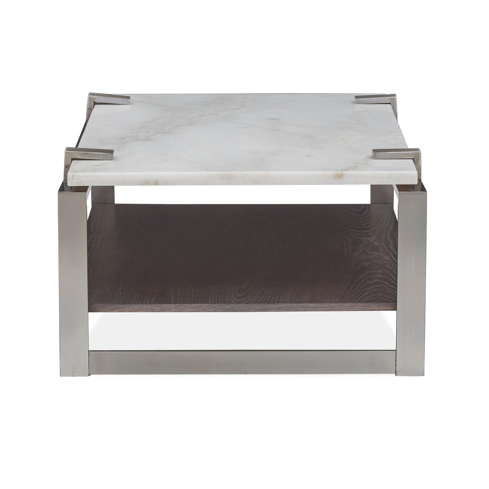Magnussen Home Paradox Pearl White And Roasted Almond And Brushed Platinum Rectangular Cocktail Table