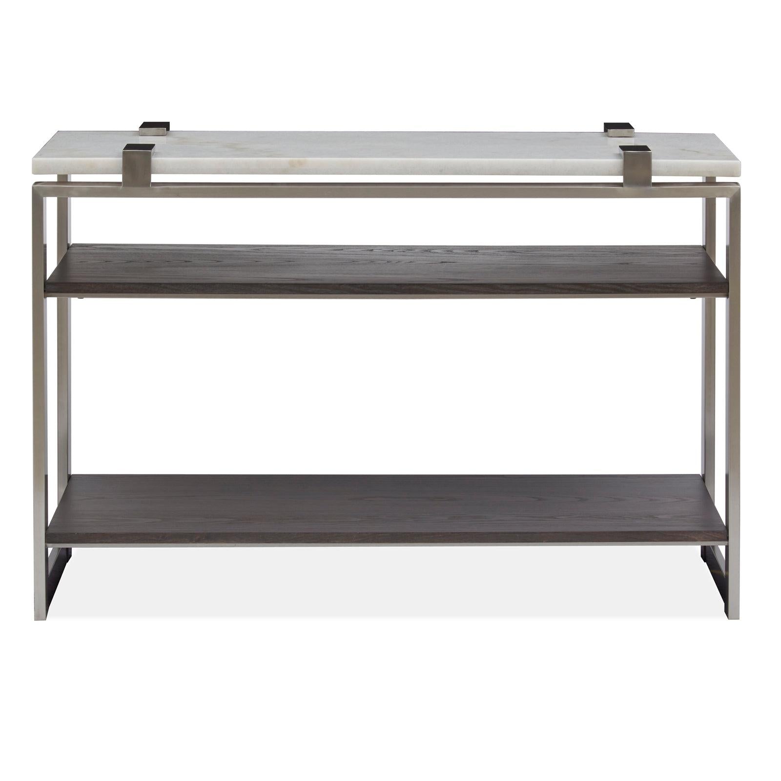 Magnussen Home Paradox Pearl White And Roasted Almond And Brushed Platinum Rectangular Sofa Table