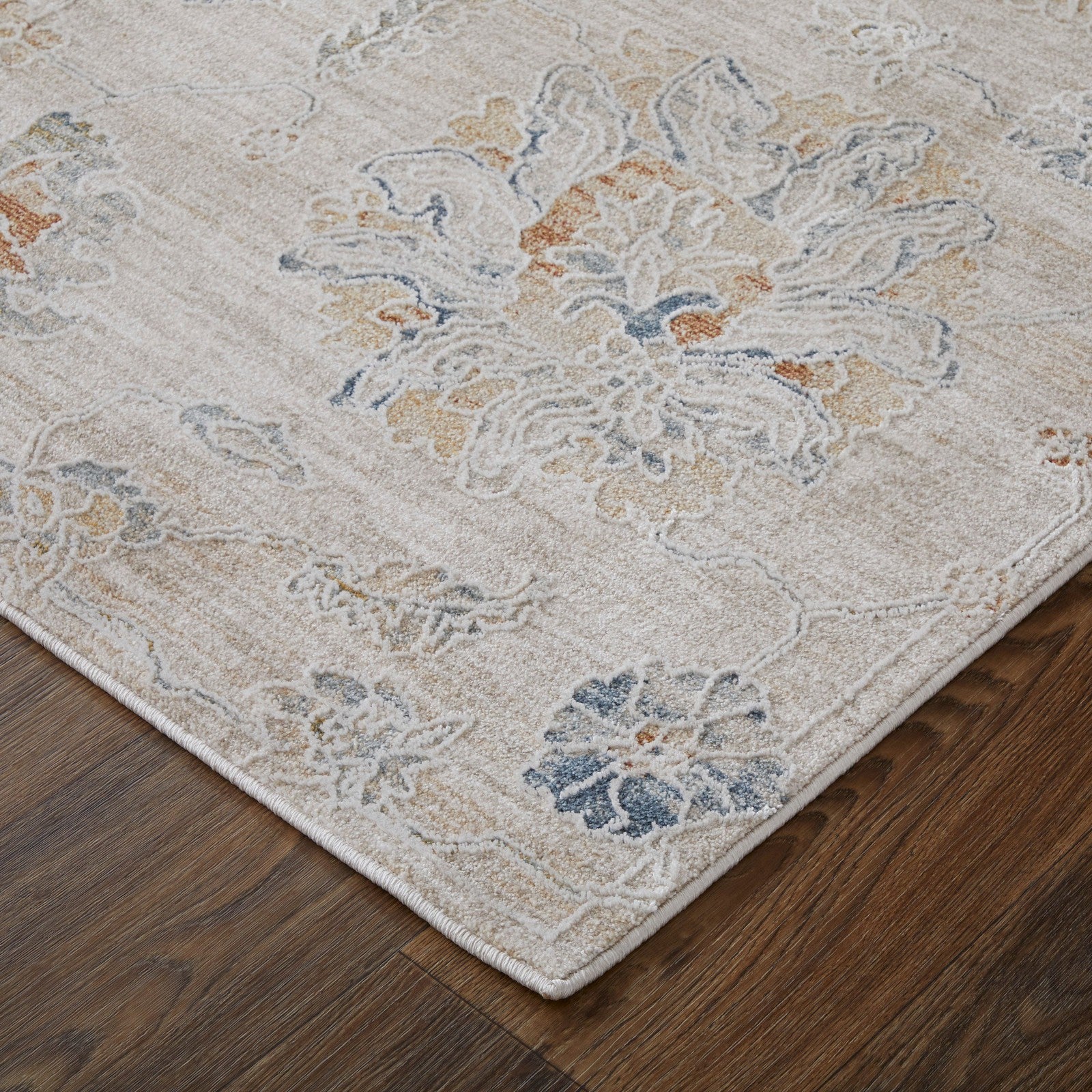 Feizy Pasha 39M9F Transitional Floral & Botanical in Taupe/Ivory/Blue