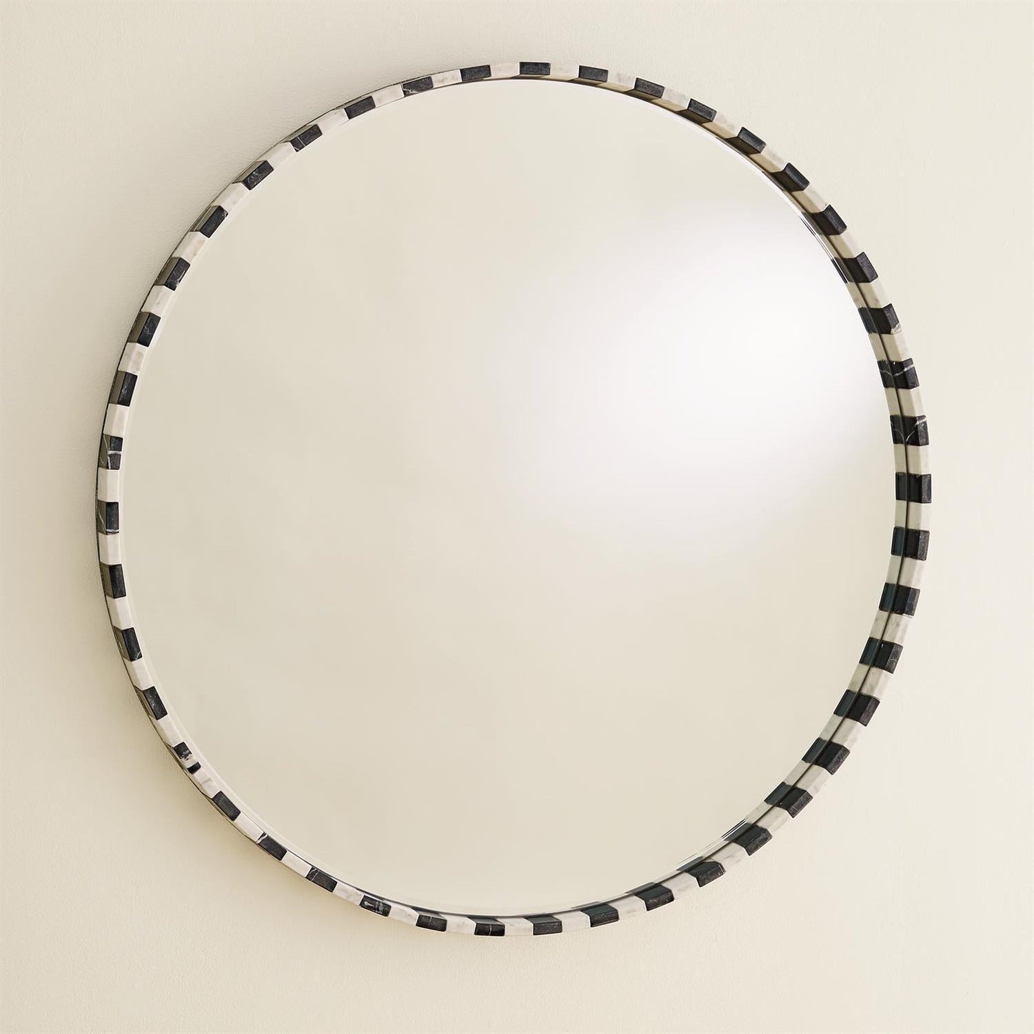 Global Views Black White Round Marble Mirror
