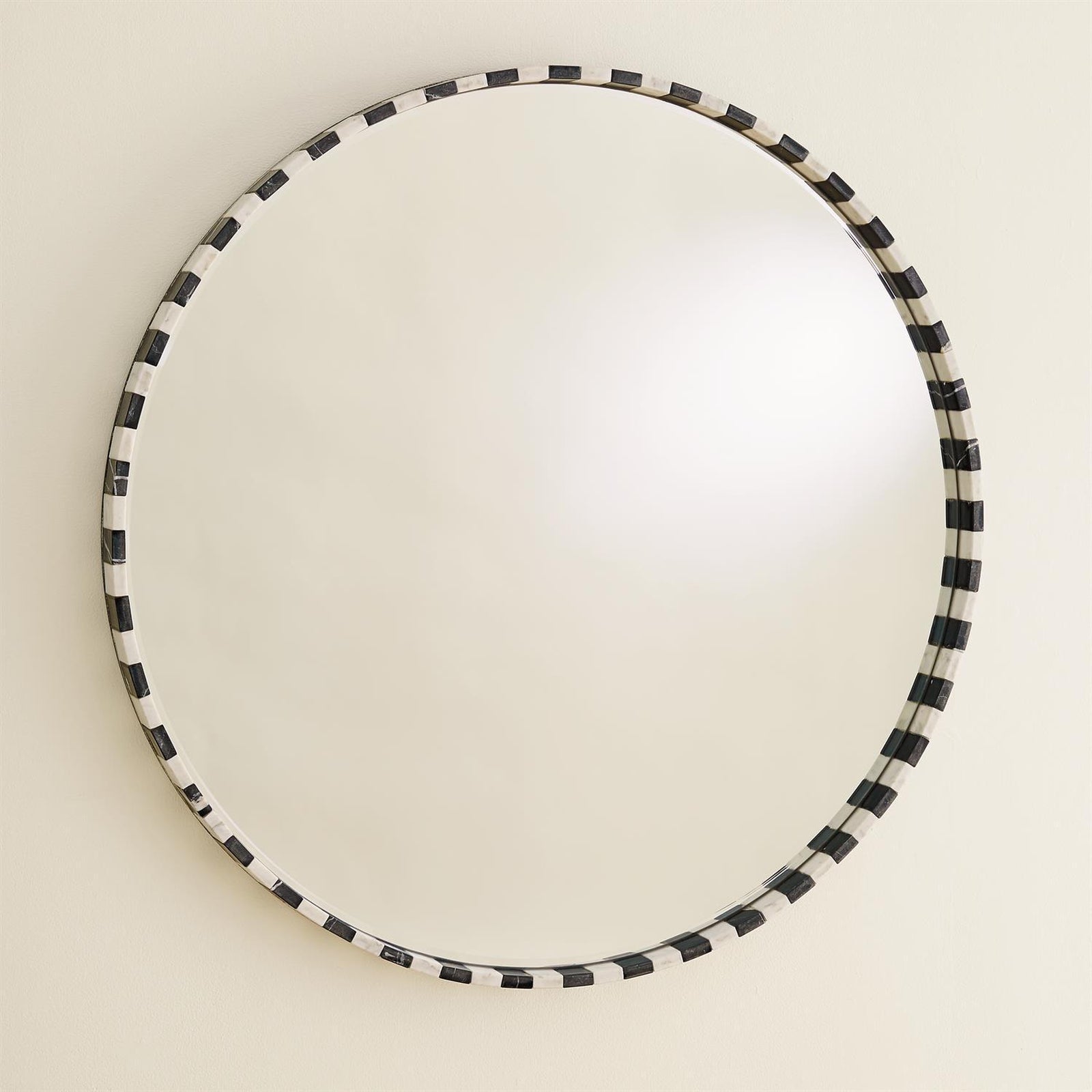 Global Views Black White Round Marble Mirror
