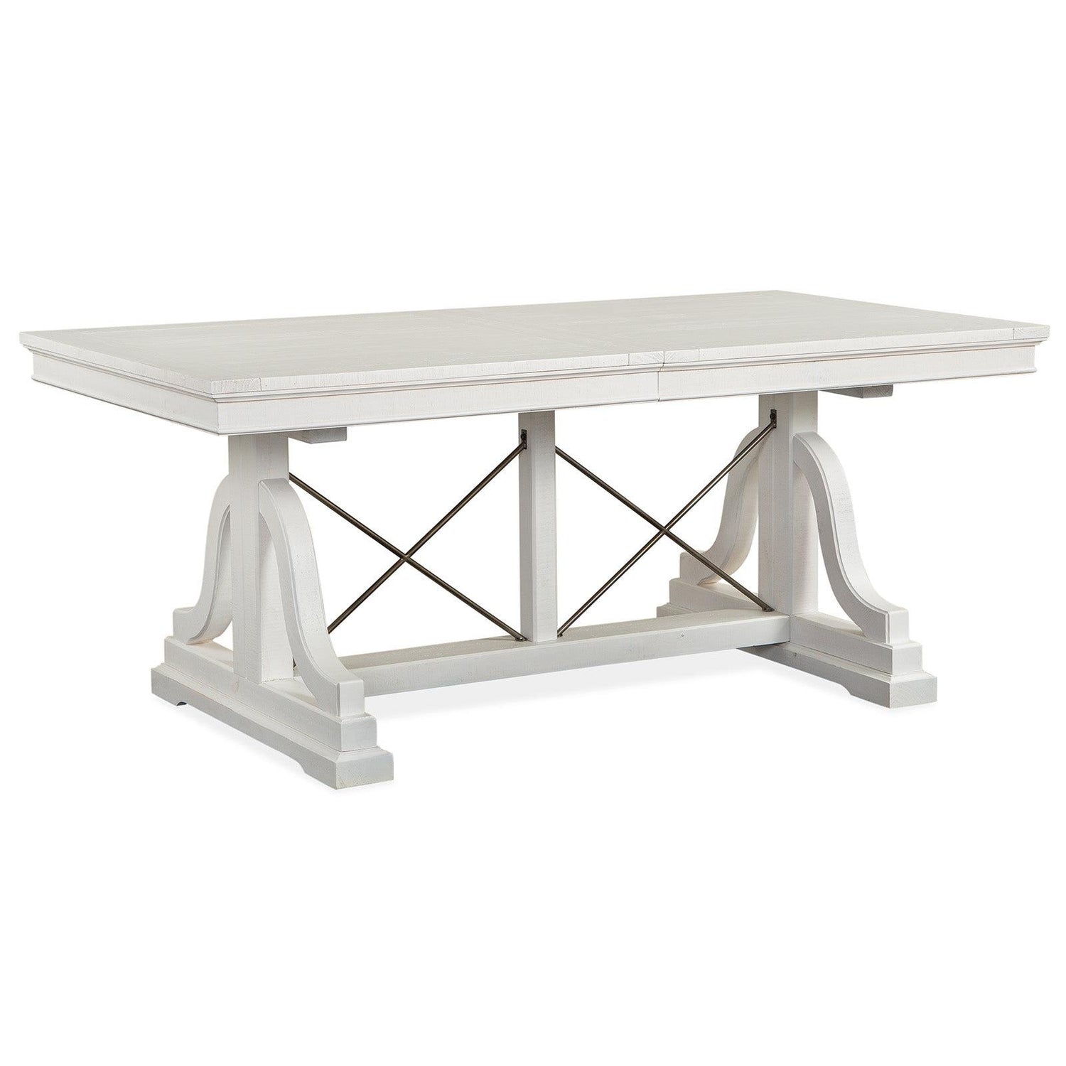 Magnussen Home Heron Cove Chalk White And Dovetail Grey Extendable Trestle Dining Table