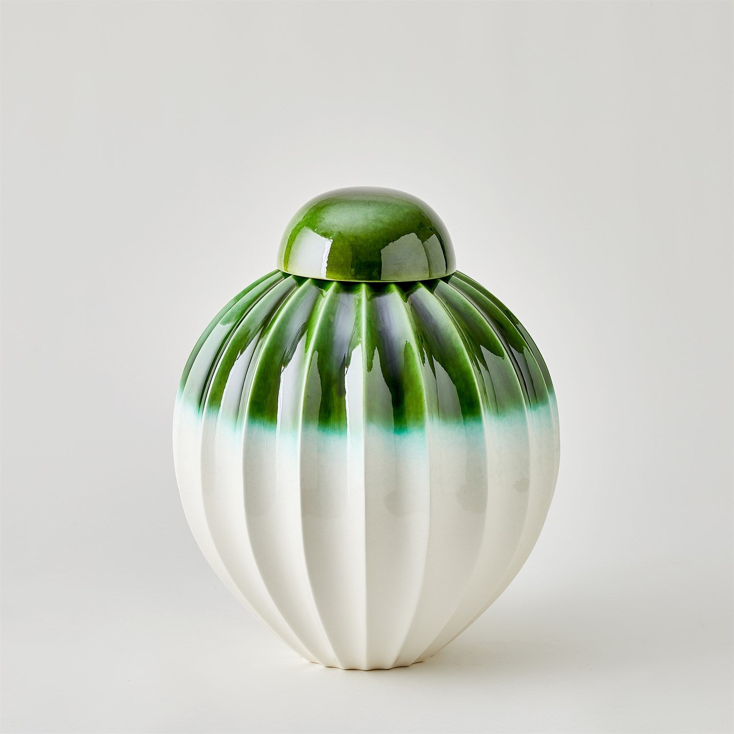 Global Views Emerald Fluted Jar with Lid