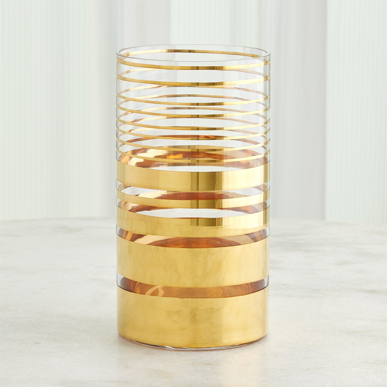 Global Views Shimmering Gold Striped Vase Hurricane Clearance