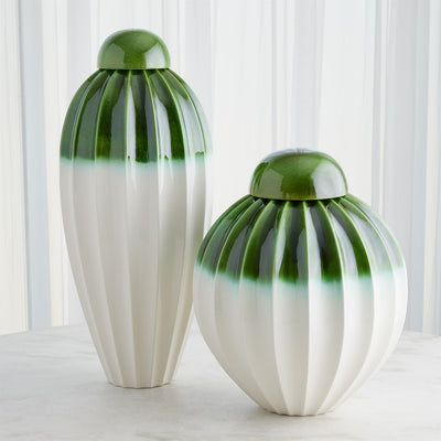 Global Views Emerald Fluted Jar with Lid