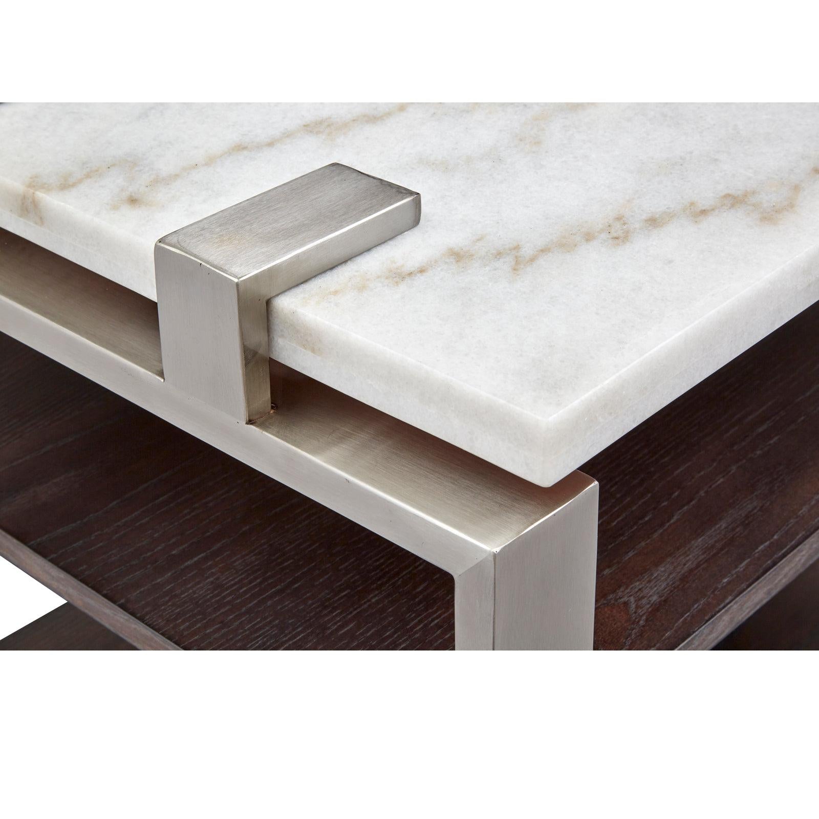 Magnussen Home Paradox Pearl White And Roasted Almond And Brushed Platinum Rectangular End Table