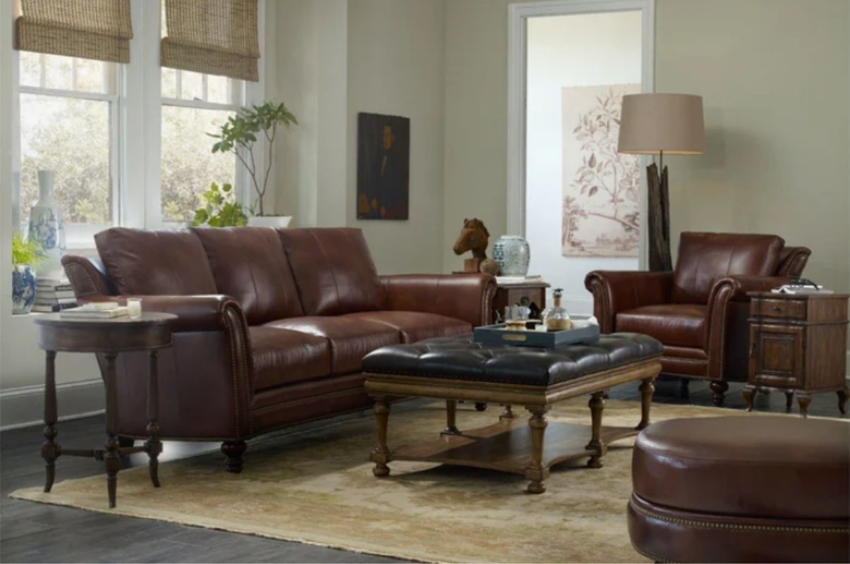 Bradington Young Richardson Stationary Sofa 8-Way Tie As Shown - Leather: 980015-85,Option -AS