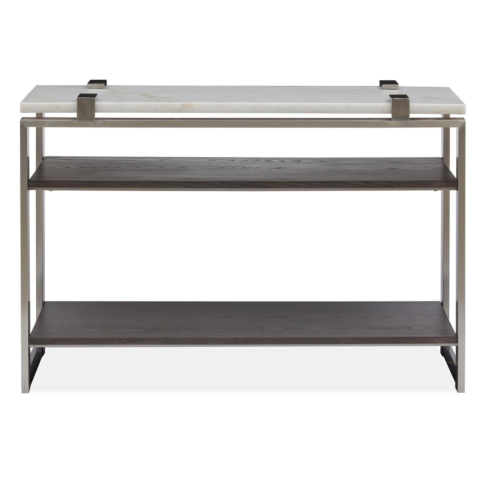 Magnussen Home Paradox Pearl White And Roasted Almond And Brushed Platinum Rectangular Sofa Table