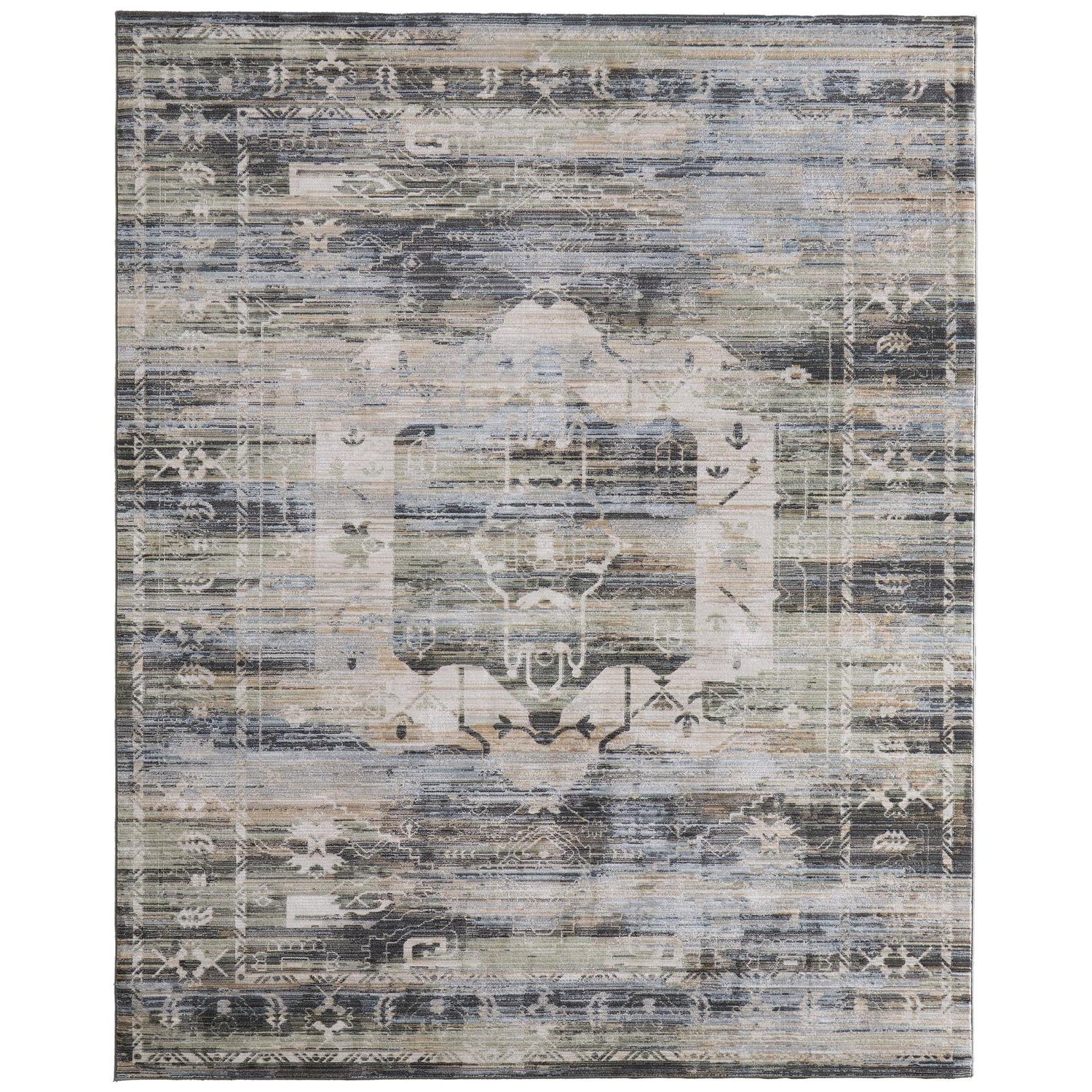 Feizy Augustine 39U0F Traditional Medallion, Green/Blue/Ivory, Rug