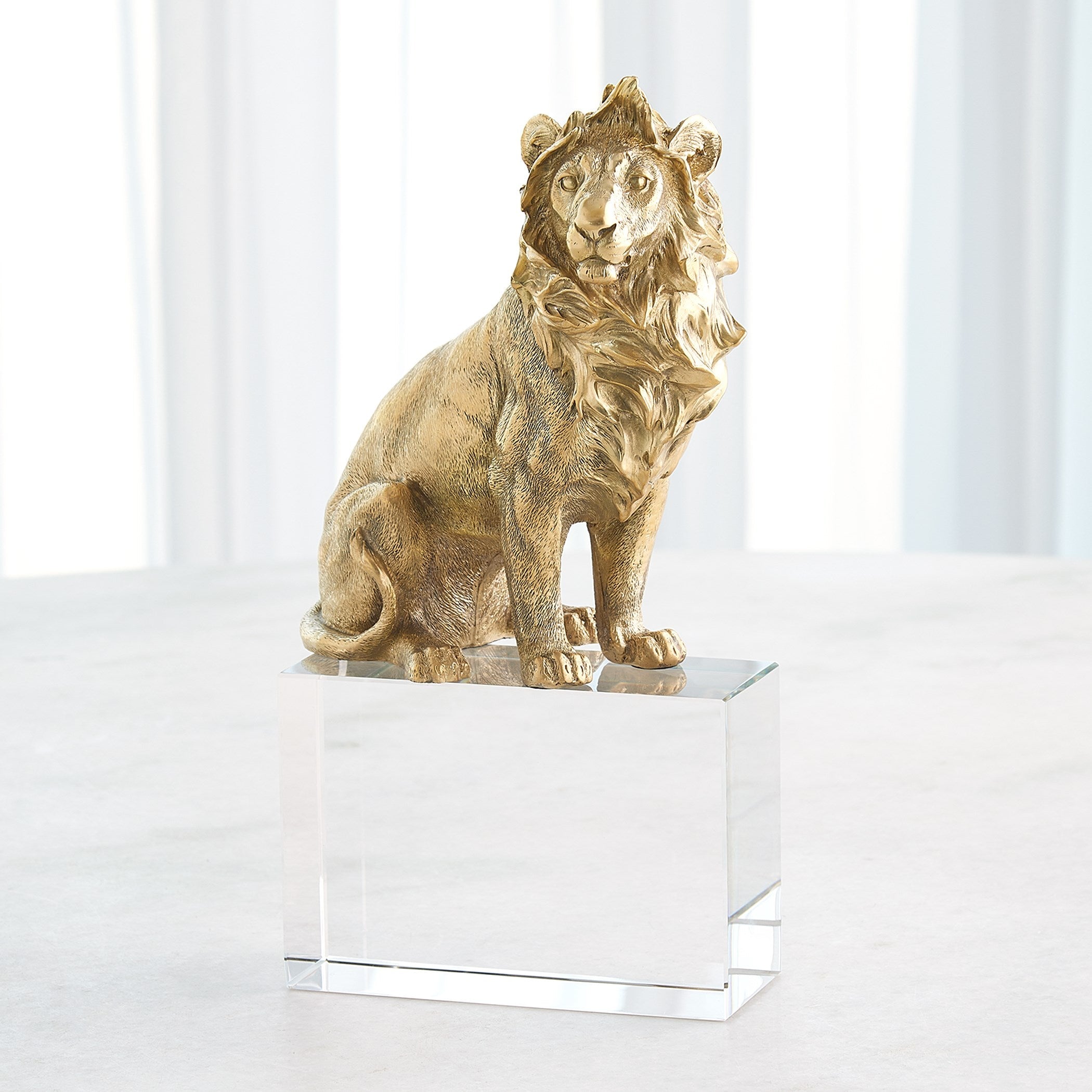 Global Views Brass Crystal Lion & Lioness Sculpture