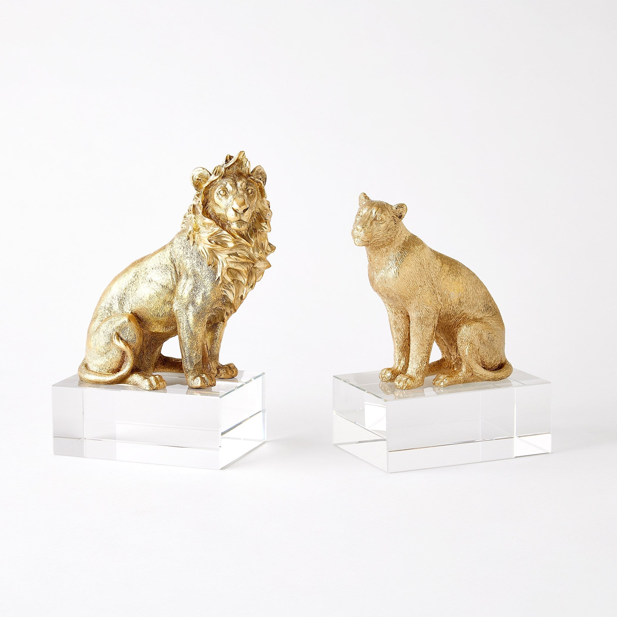 Global Views Brass Crystal Lion & Lioness Sculpture