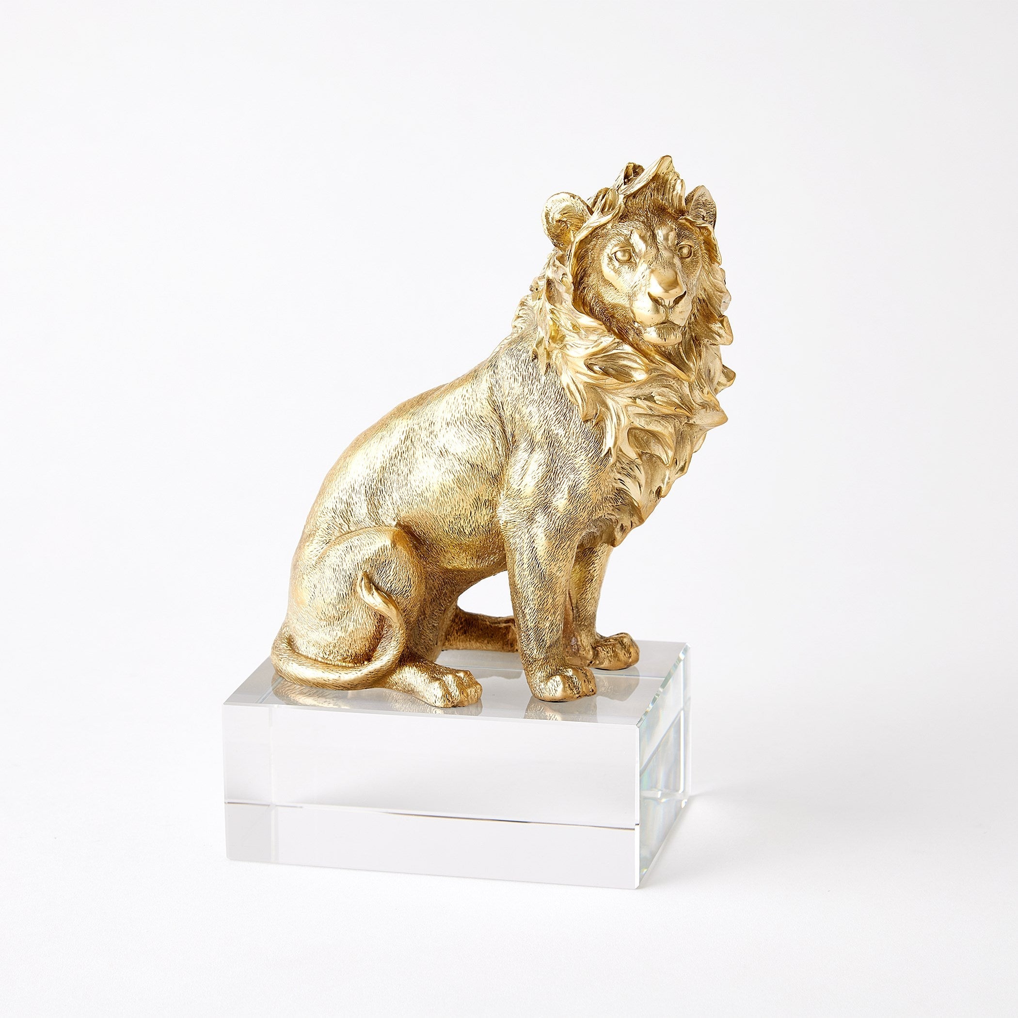 Global Views Brass Crystal Lion & Lioness Sculpture
