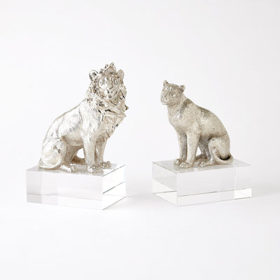 Global Views Nickel and Crystal Lion Lioness Sculpture