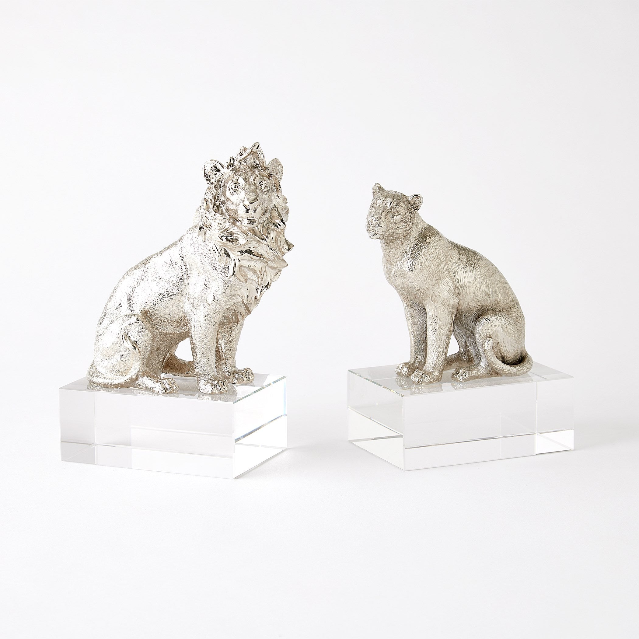 Global Views Nickel and Crystal Lion Lioness Sculpture