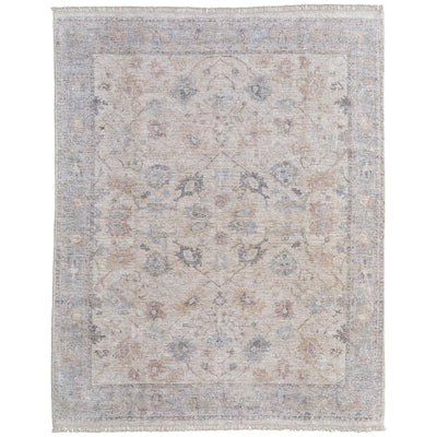 Feizy Caldwell 8976F Transitional Floral & Botanical Rug in Ivory/Tan/Blue