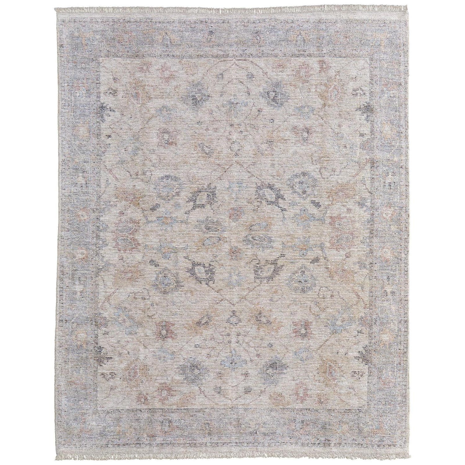 Feizy Caldwell 8976F Transitional Floral & Botanical Rug in Ivory/Tan/Blue