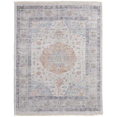 Feizy Caldwell 8980F Transitional Medallion Rug in Ivory/Blue/Orange