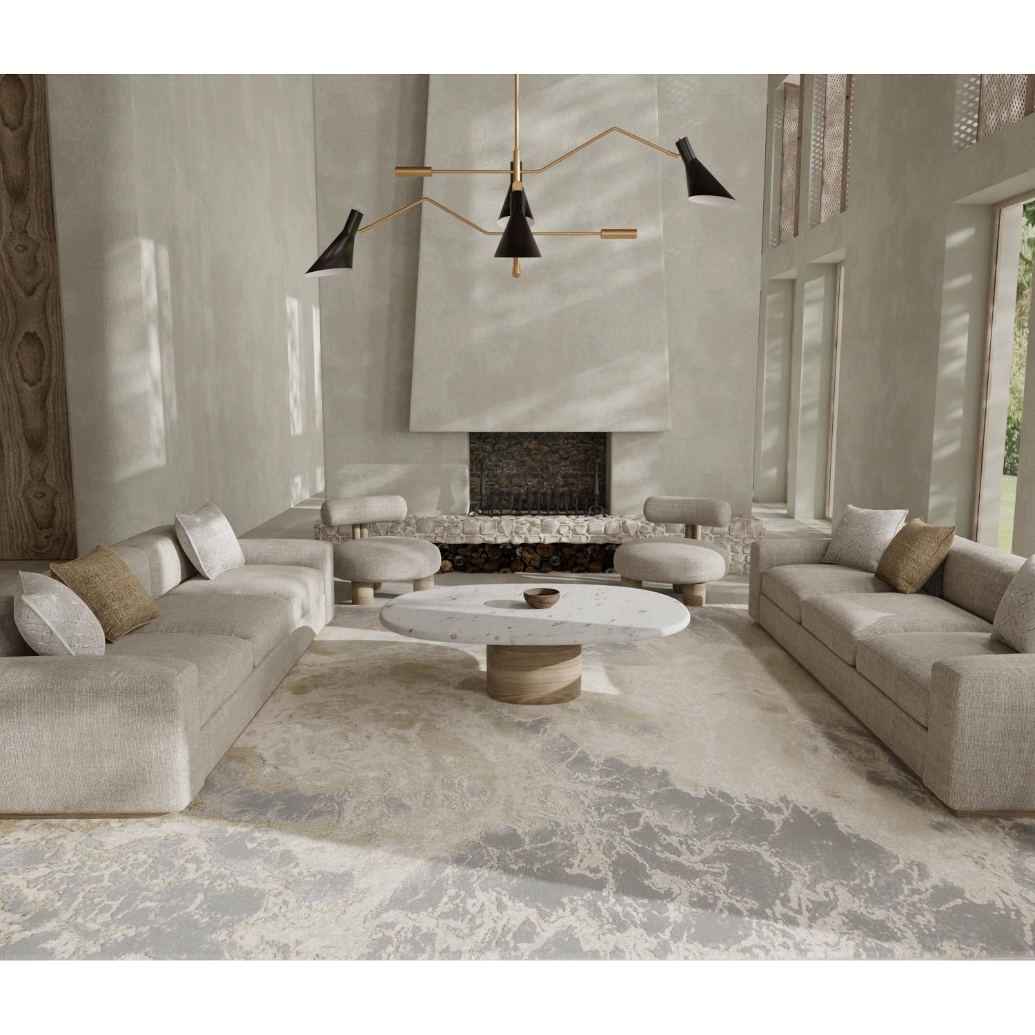 Feizy Aura 3563F Modern Abstract Rug in Ivory/Silver/Gold