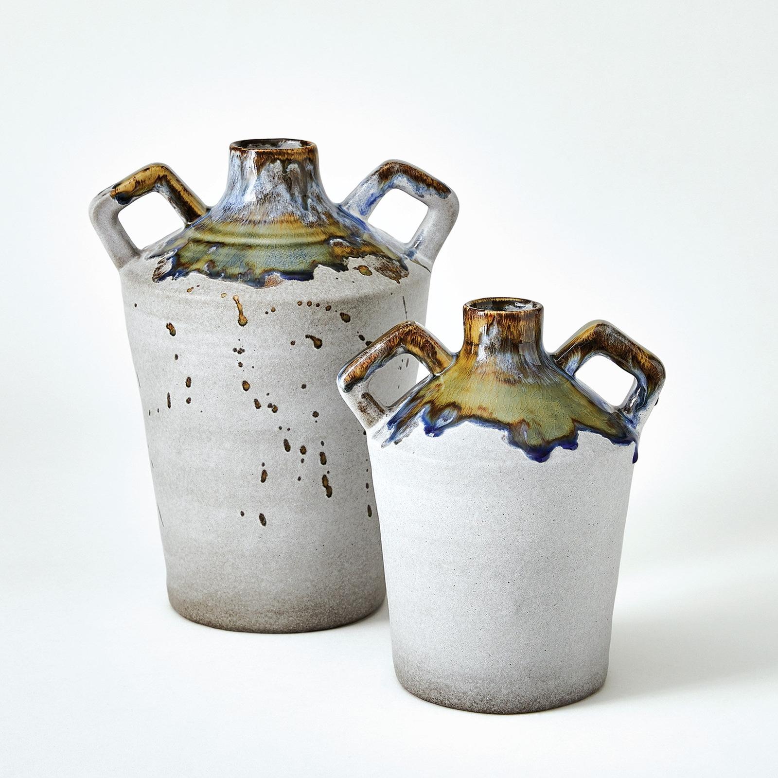 Global Views Volcan Grey Reactive Green Handled Jars