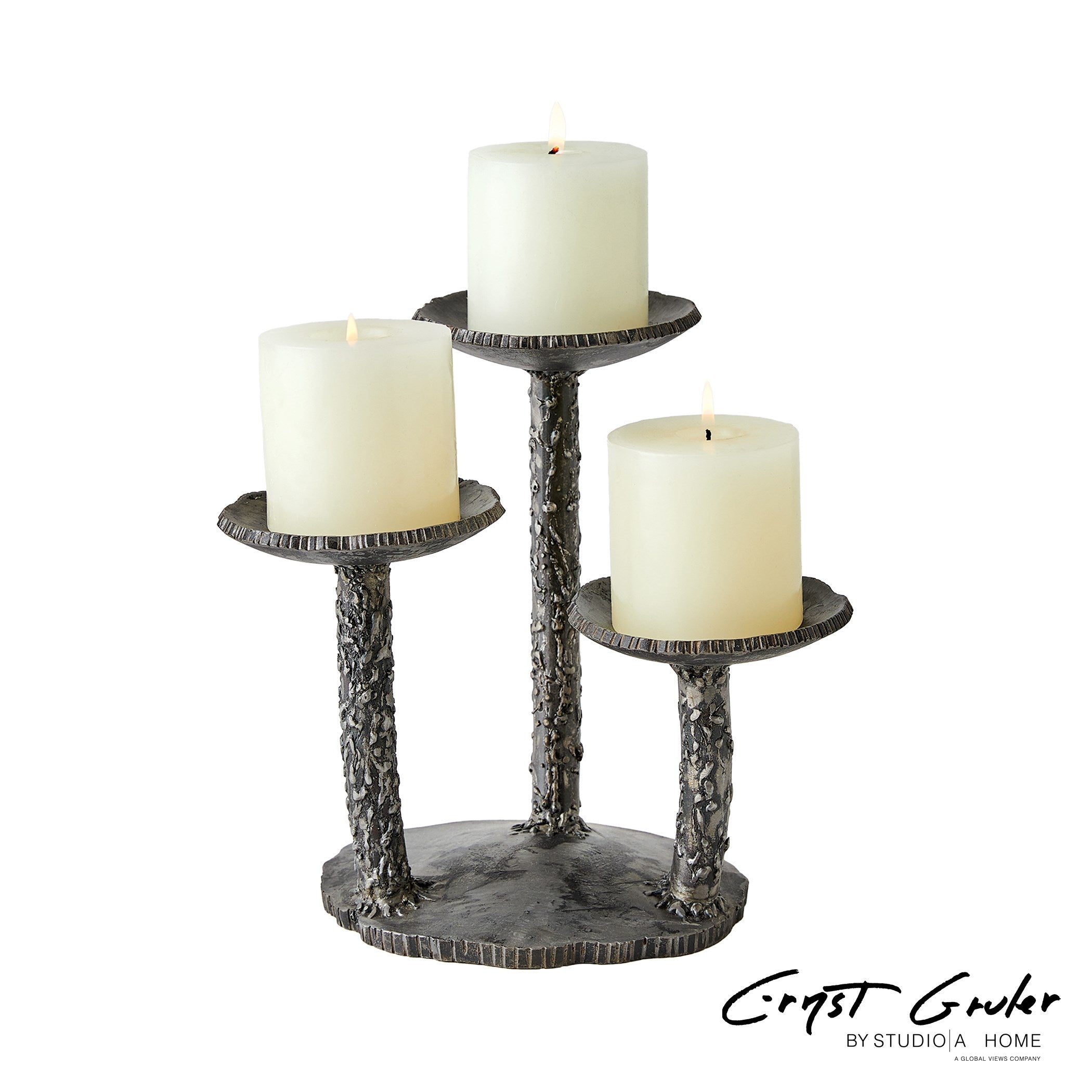 Global Views Natural Iron Forest Blossom Candle Holder