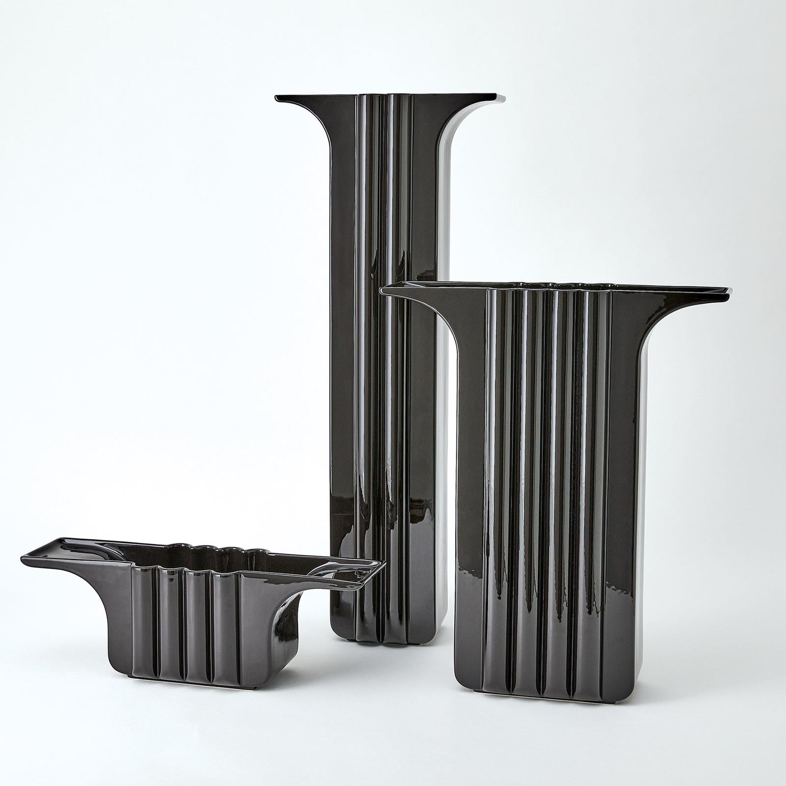 Global Views Black Flying Column Vase and Bowl