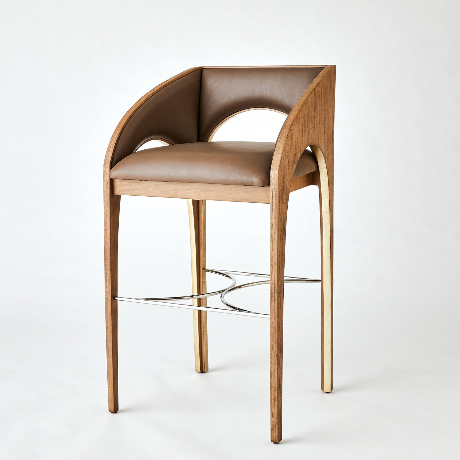 Global Views Arches Bar Stool-Nutmeg/Champagne