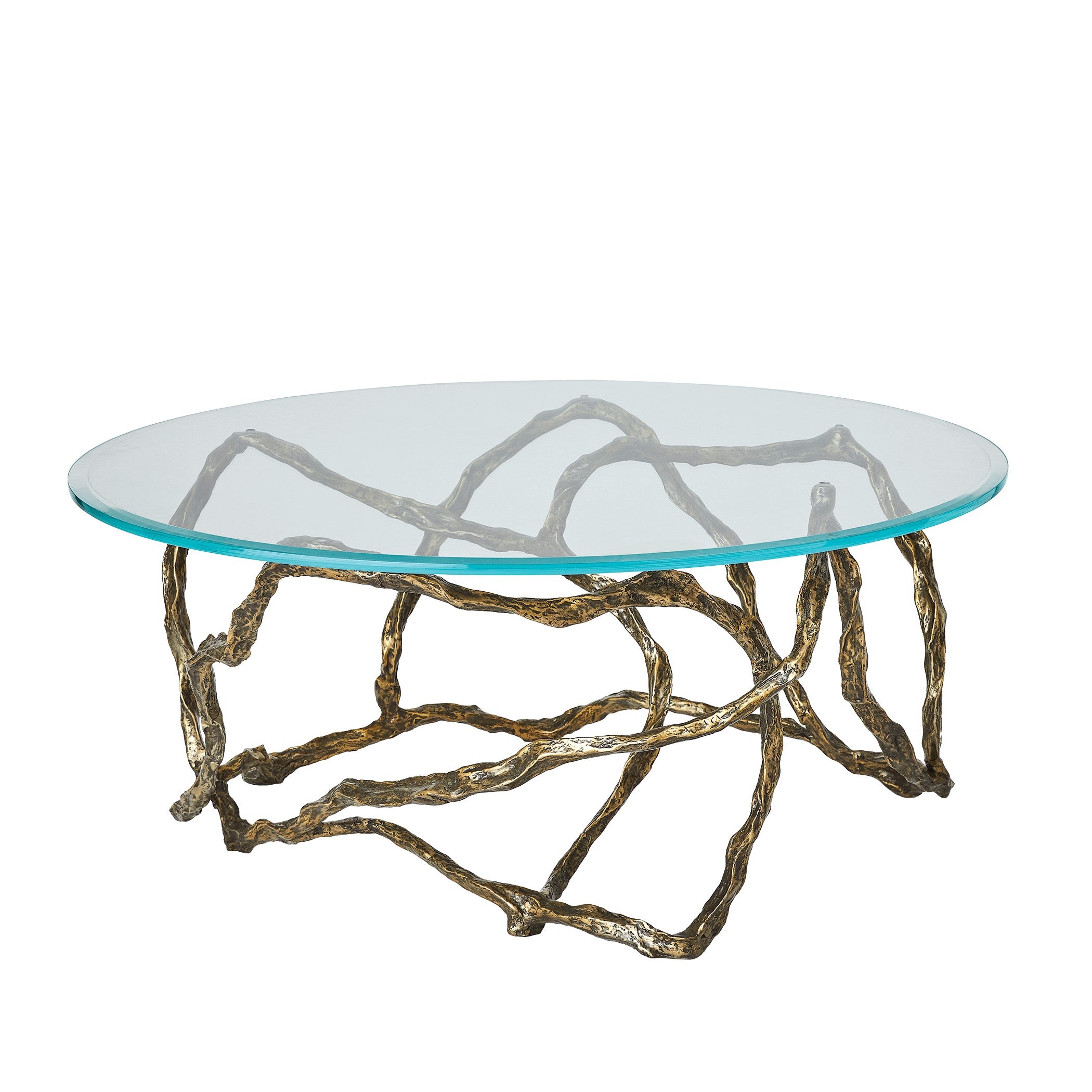 Global Views Twistwood Cocktail Table-Antique Brass