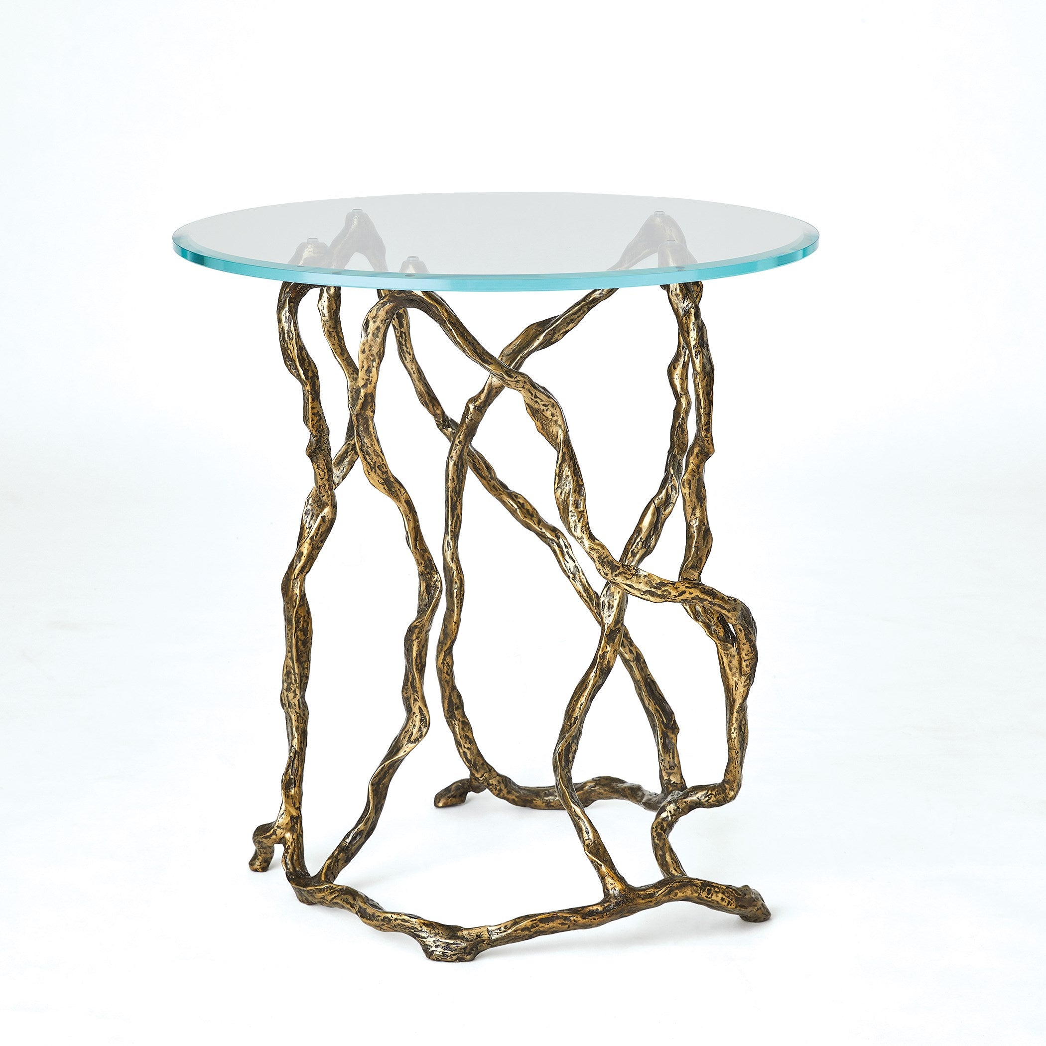 Global Views Twistwood Side Table-Antique Brass