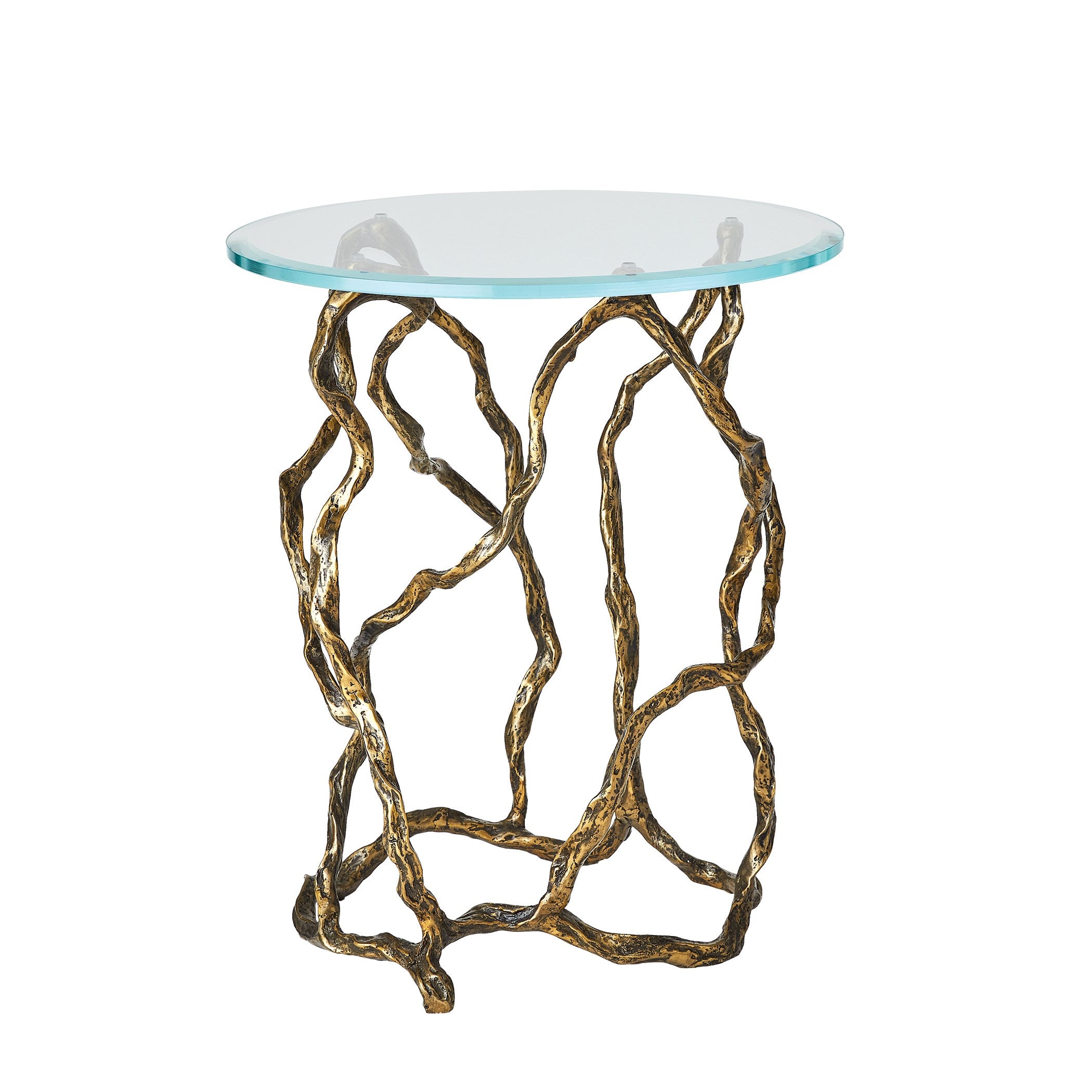 Global Views Twistwood Accent Table-Antique Brass