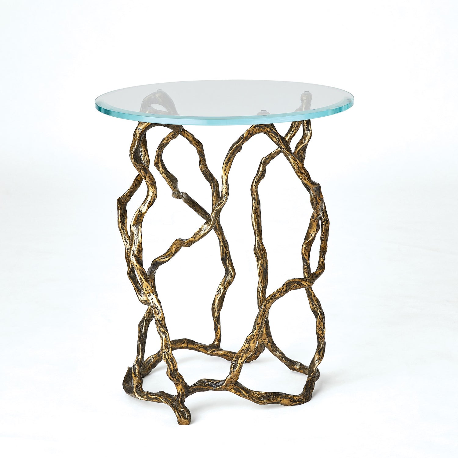 Global Views Twistwood Accent Table-Antique Brass