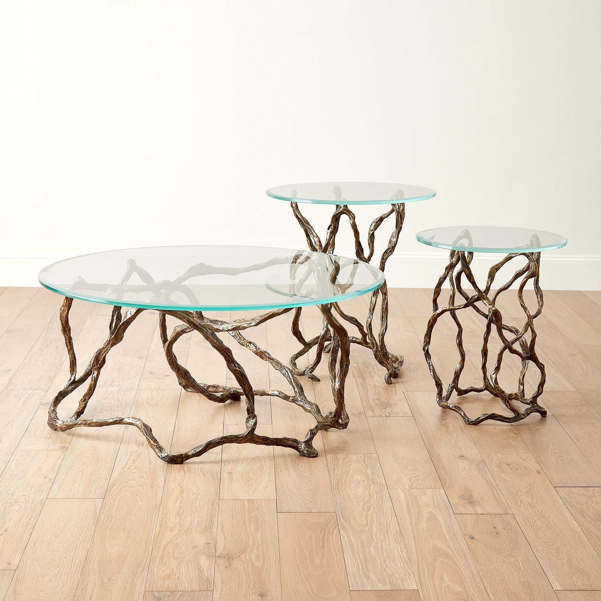 Global Views Twistwood Side Table-Antique Brass