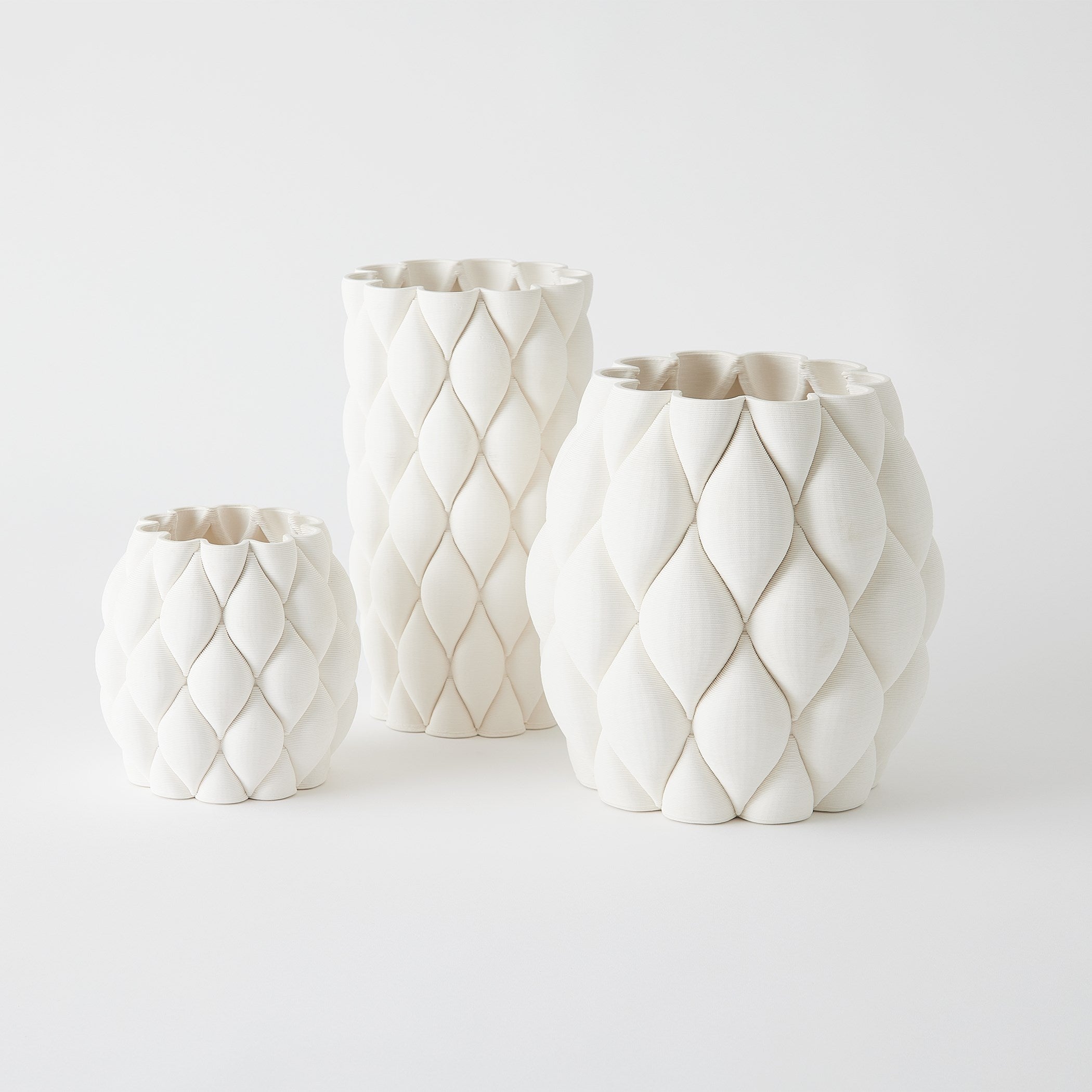 Global Views Pillowed Printed Cylinder Vase Matte White