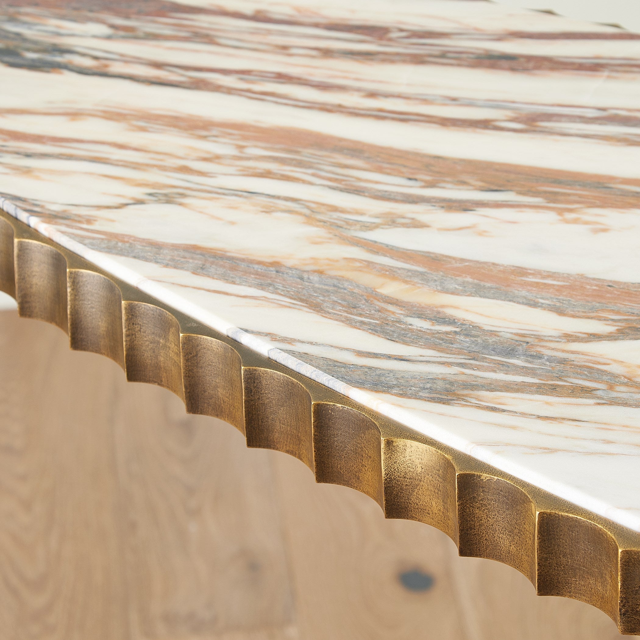 Global Views Liberty Accent Table-Vintage Brass/Calacatta Gold Marble