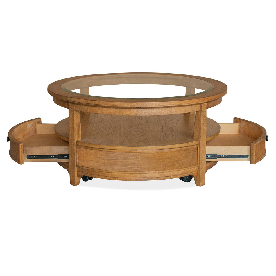 Magnussen Home Durant Honey Brown Round Cocktail Table With Casters