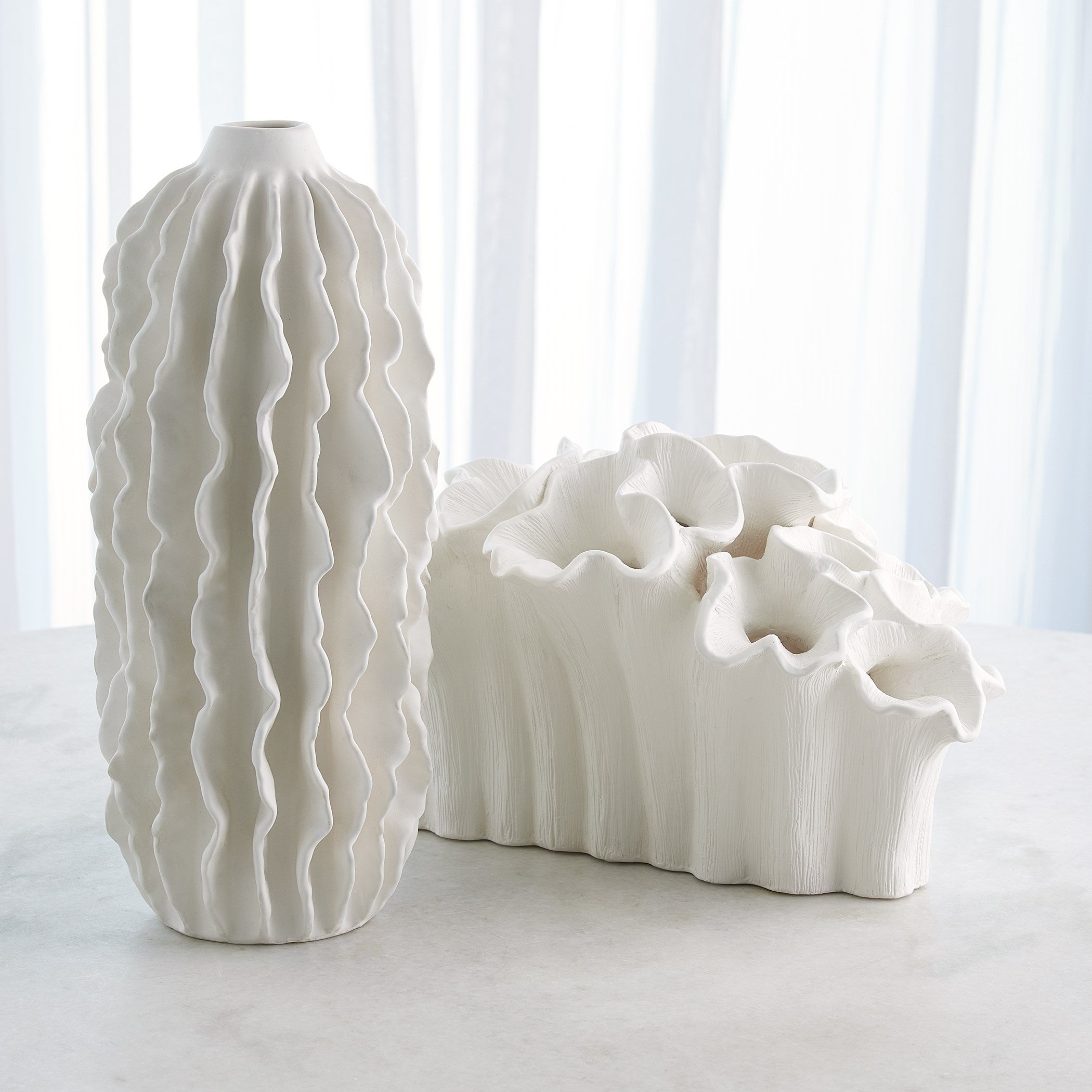 Global Views Matte White Flora Coral Bouquet