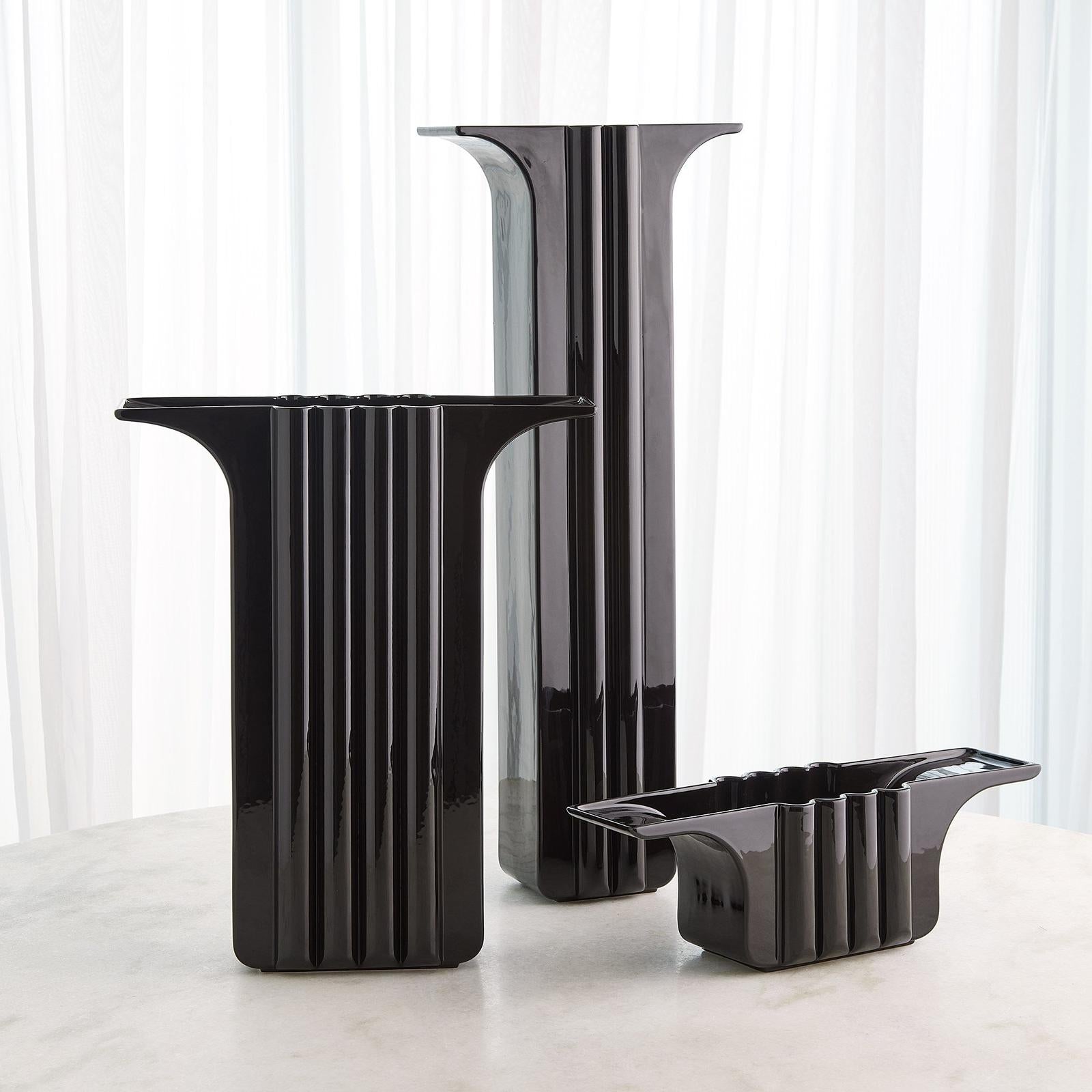Global Views Black Flying Column Vase and Bowl