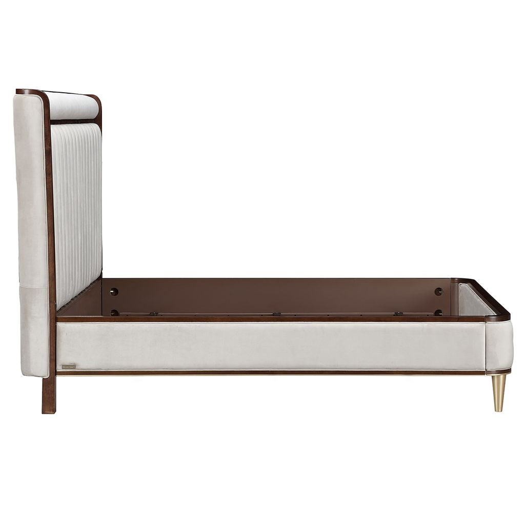 Michael Amini Houston Eastern King Channel Tufted Panel Bed - Porcini/Walnut
