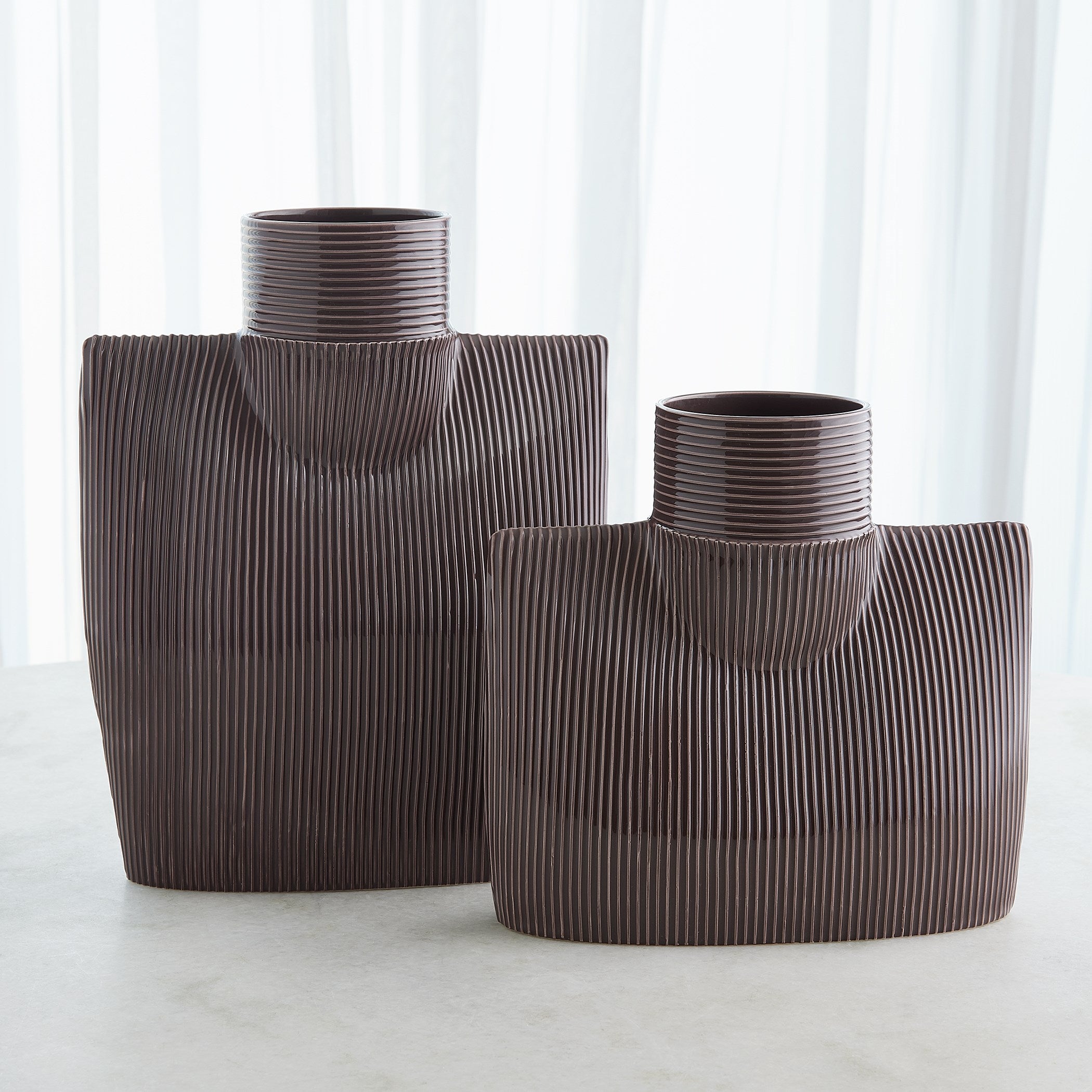 Global Views Ribbed Collar Vase Plum