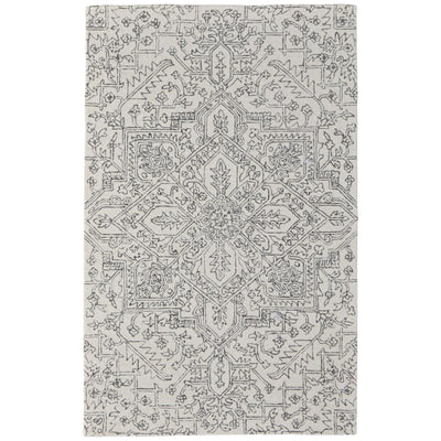 Feizy Belfort 8778F Transitional Medallion Rug in White/Gray
