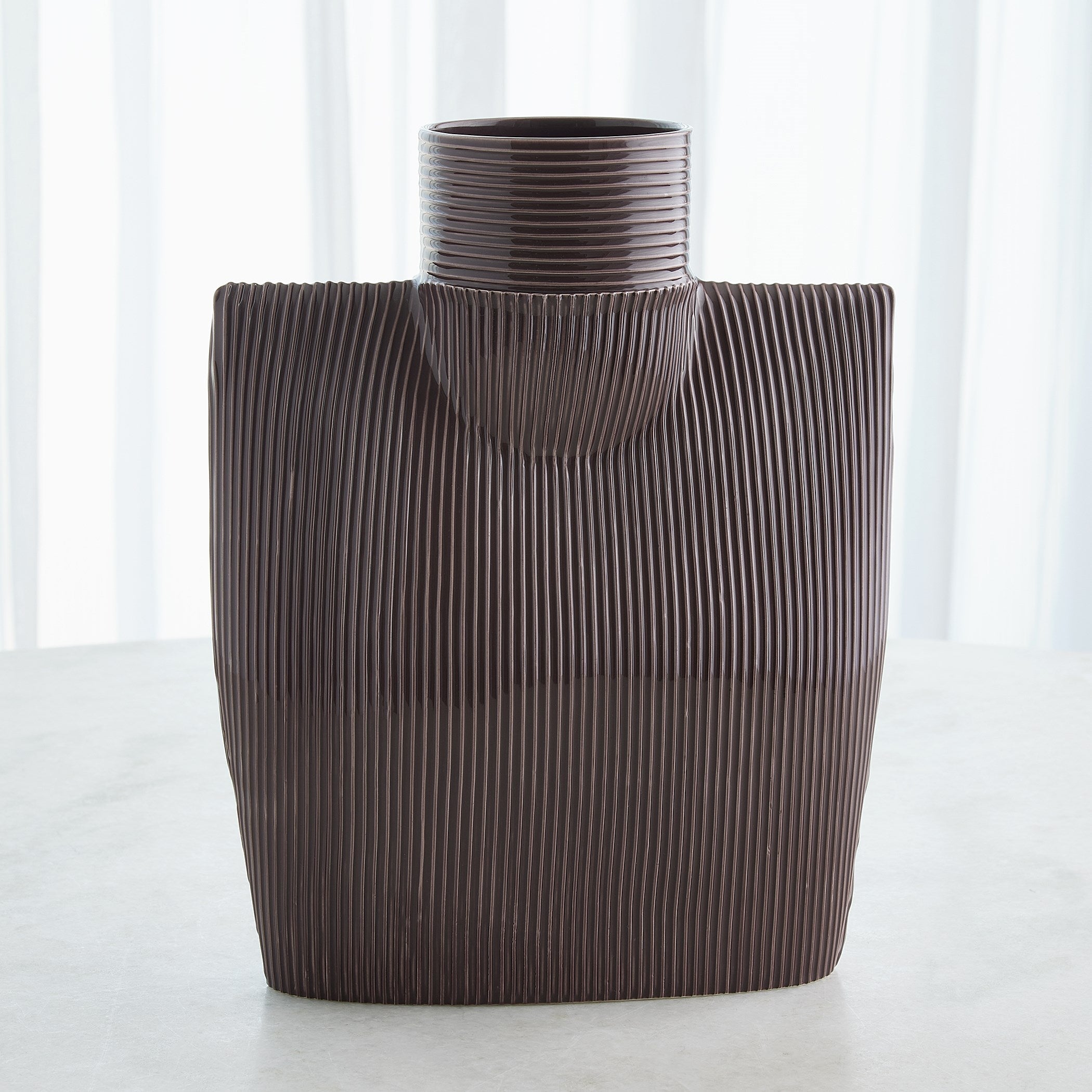 Global Views Ribbed Collar Vase Plum