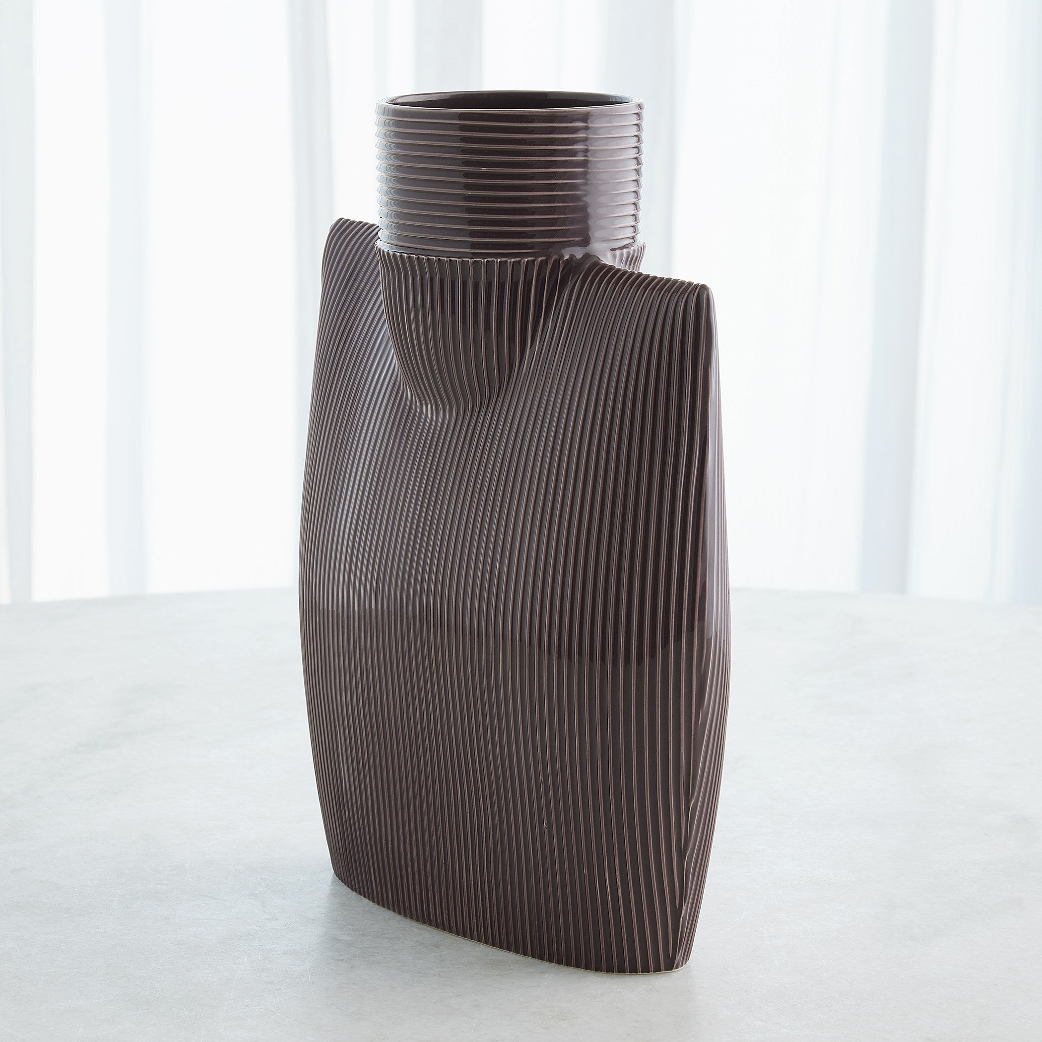 Global Views Ribbed Collar Vase Plum