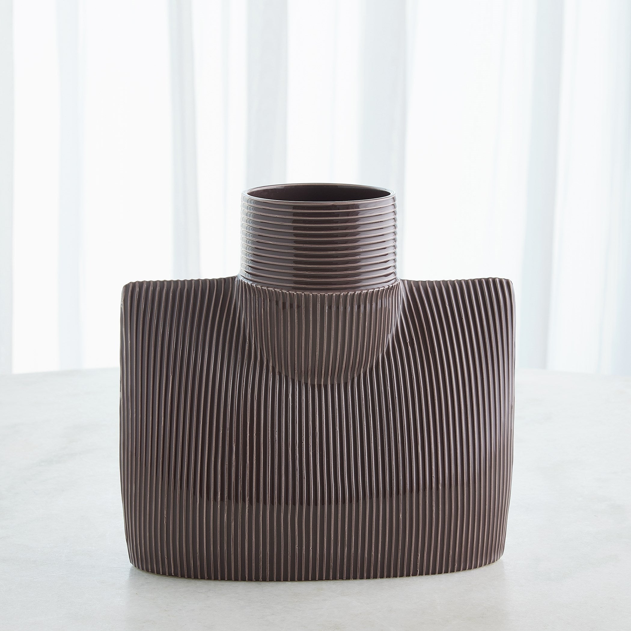 Global Views Ribbed Collar Vase Plum