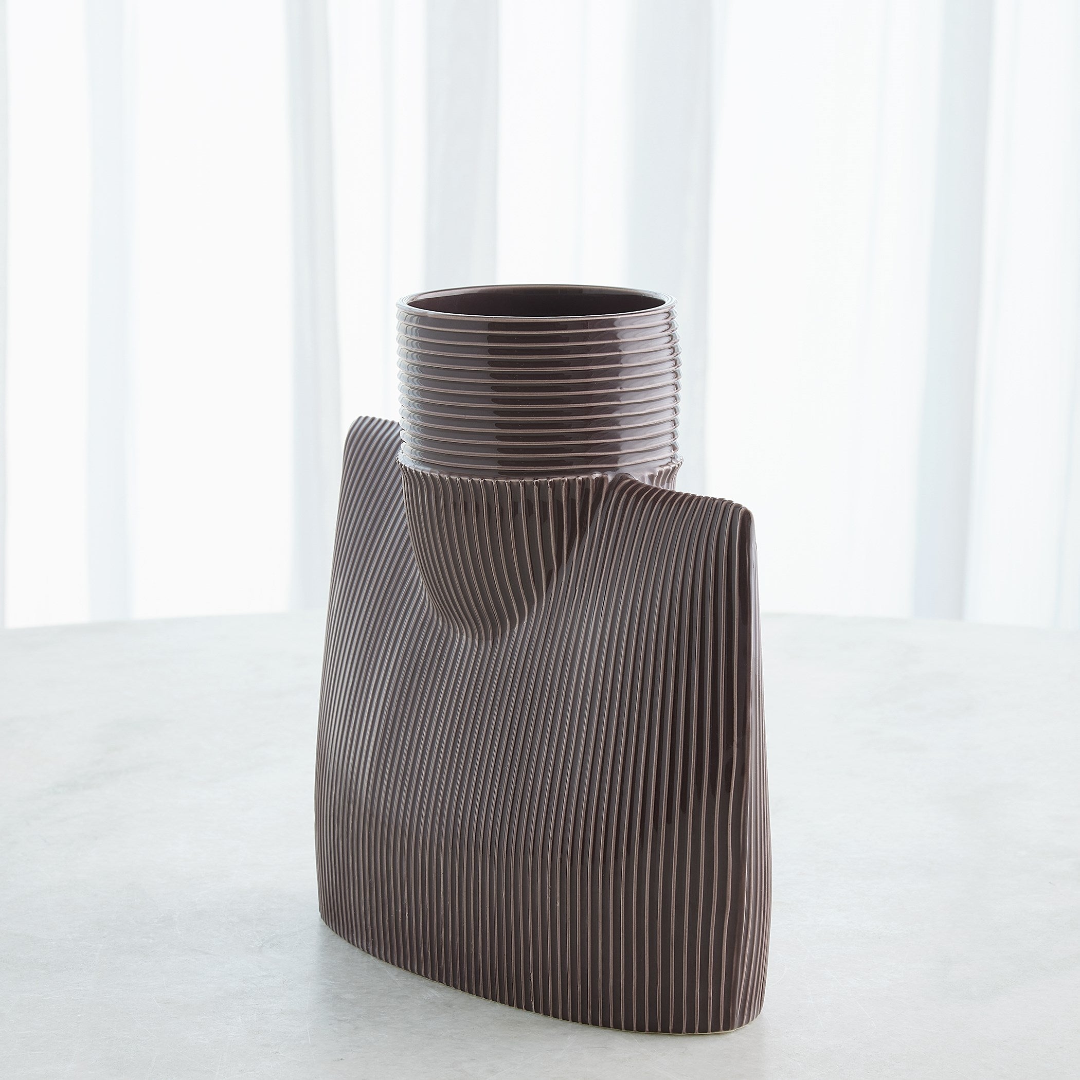 Global Views Ribbed Collar Vase Plum