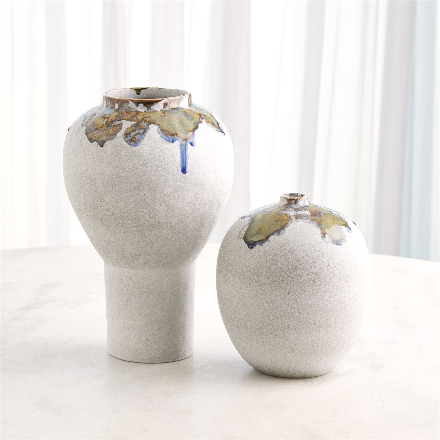 Global Views Volcan Grey Reactive Green Vases