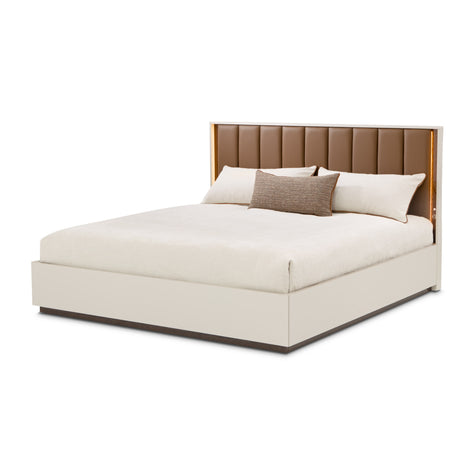 Michael Amini Pavira Eastern King Bed with LED Lights - Walnut