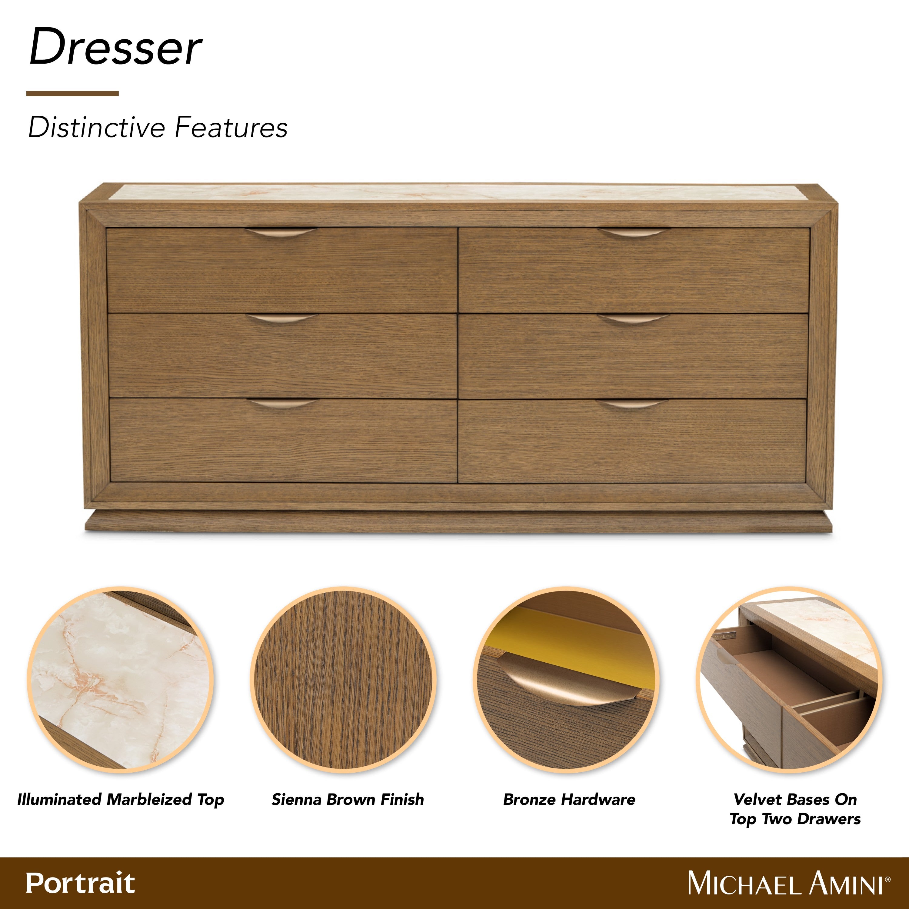 Michael Amini Portrait Dresser with LED Lights - Sienna Brown