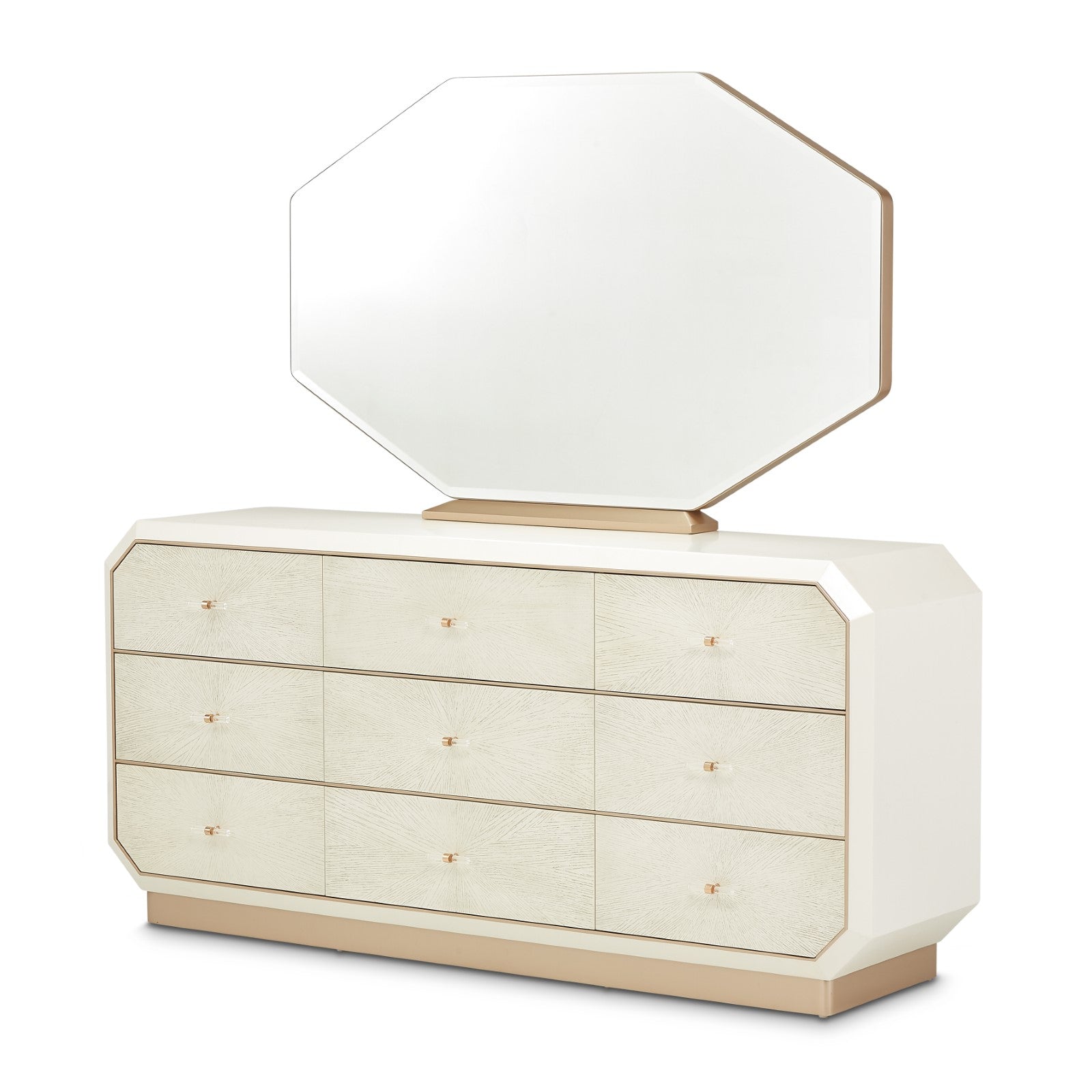 Michael Amini La Rachelle Dresser and Mirror Set - Champagne