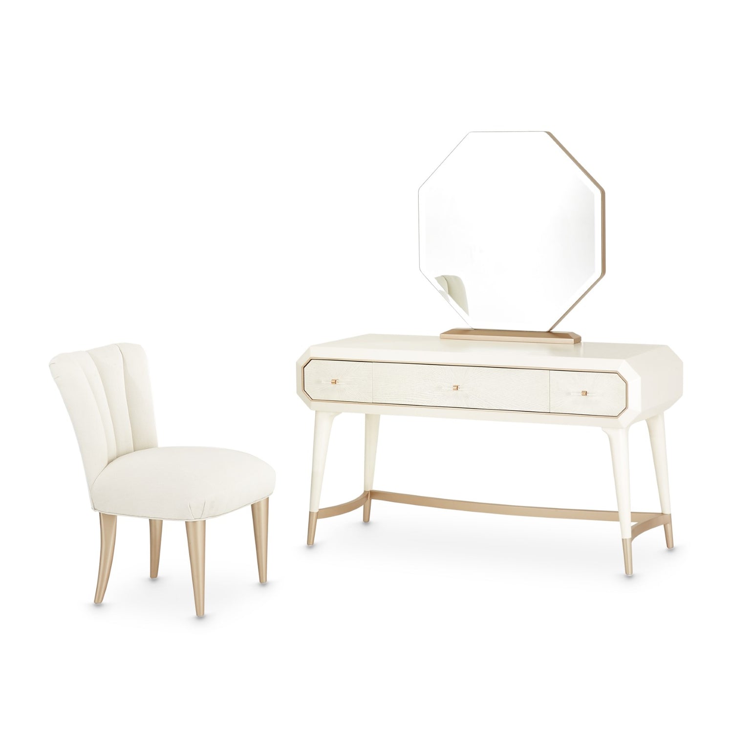 Michael Amini La Rachelle Vanity Set with Mirror & Chair - Champagne