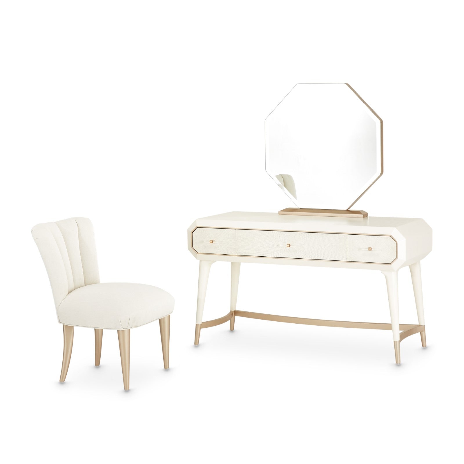 Michael Amini La Rachelle Vanity Set with Mirror & Chair - Champagne
